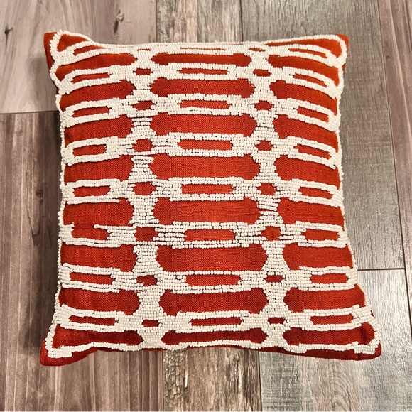 Pier 1 Beaded Burnt Orange Decorative 11x11 Throw Pillow White Glass Seed Beaded - Picture 1 of 13